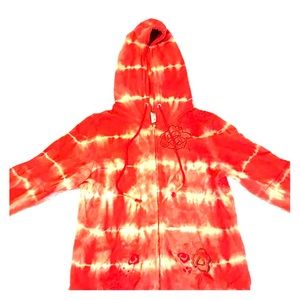 Free People Orange tie-dye embroidered hoodie L